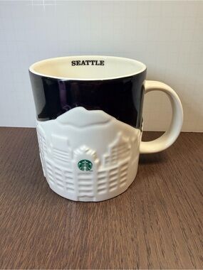 Starbucks Seattle White and Black Embossed Cityscape Ceramic Mug
